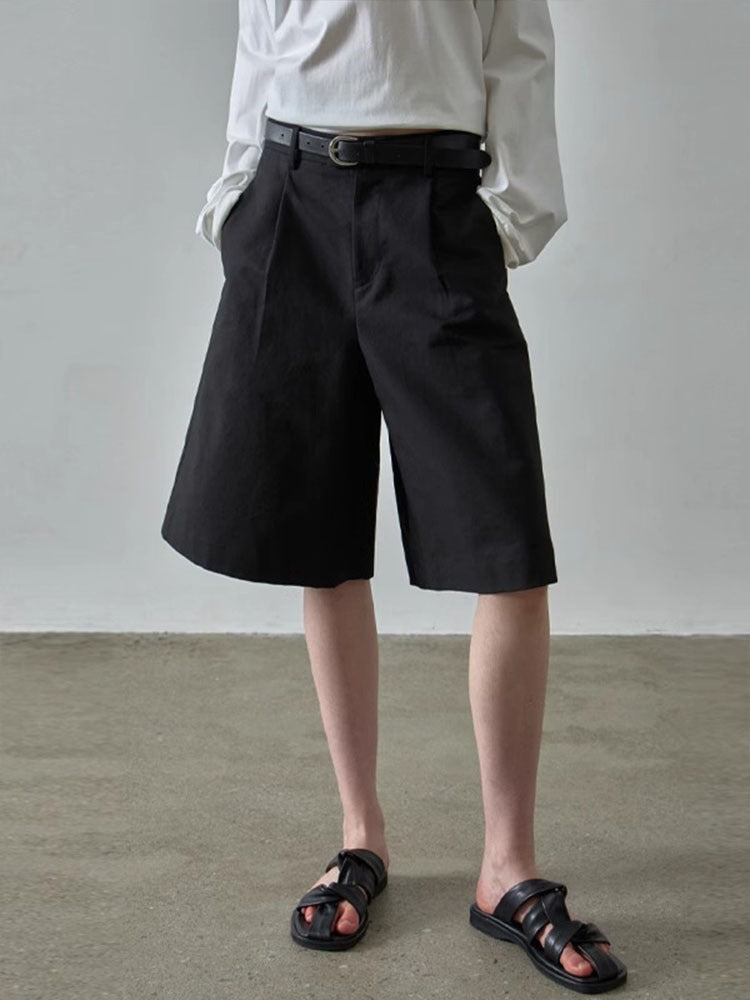 Damen weite Shorts mit Bundfalten und seitlichen Eingrifftaschen Drune