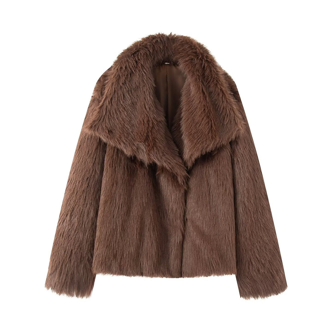 Damen 200+ kurze Kunstfelljacke mit weitem Schalkragen Drune