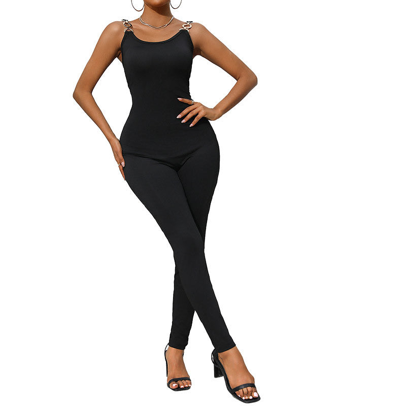 Damen Figurbetonter Jumpsuit mit Ketten‑Trägern und schmaler Beinpartie Drune