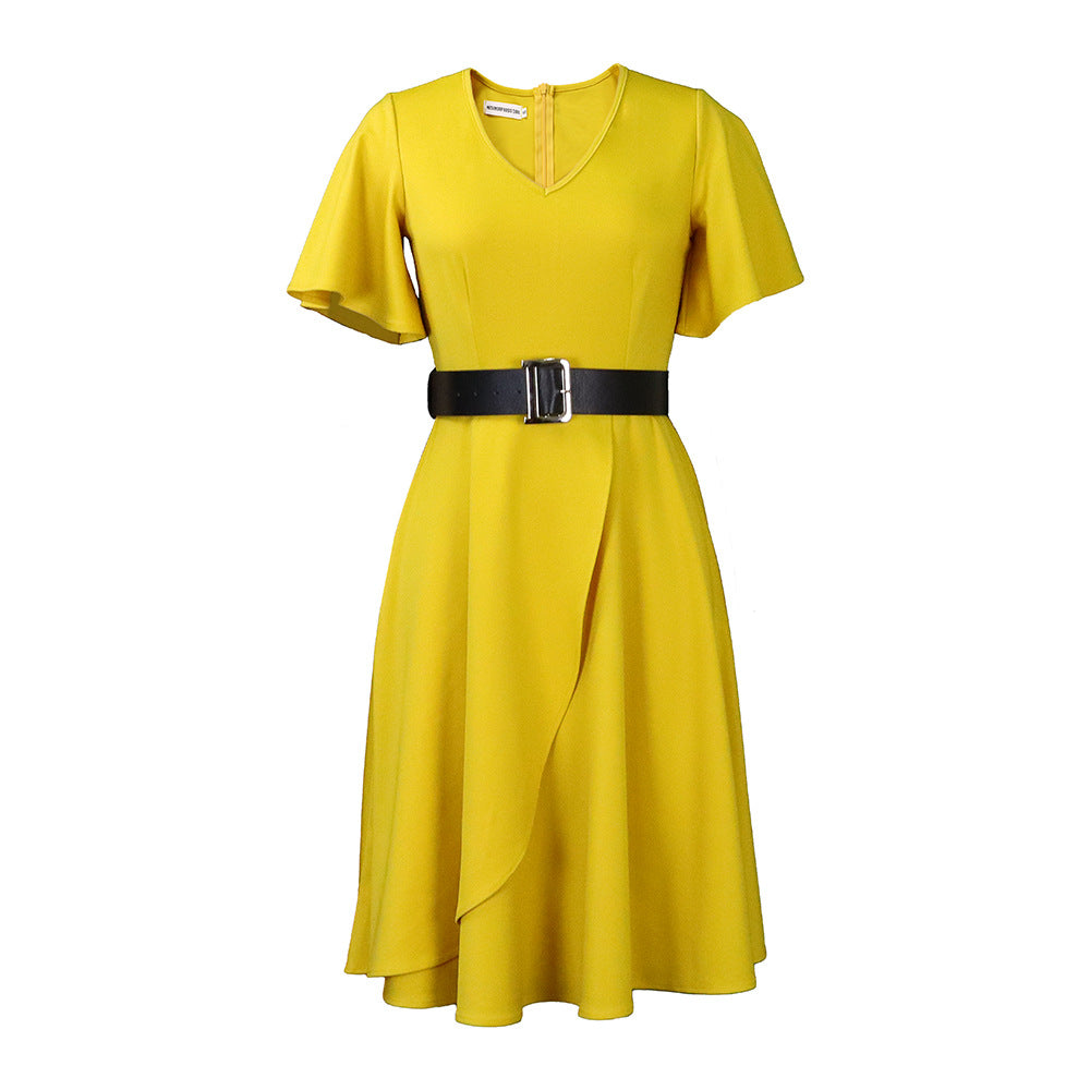 Damen Wickelkleid mit weitem Rock und elegantem Taillengürtel Drune