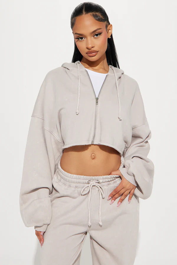 Damen Lässiges Fleece-Kapuzenoberteil mit weitem Schnitt und entspannter Hose Set Drune