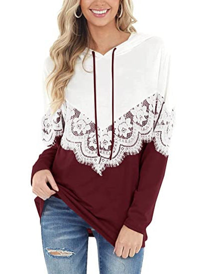 Damen Kapuzenpullover mit eleganter Spitzendekoration und lässigem Schnitt Drune