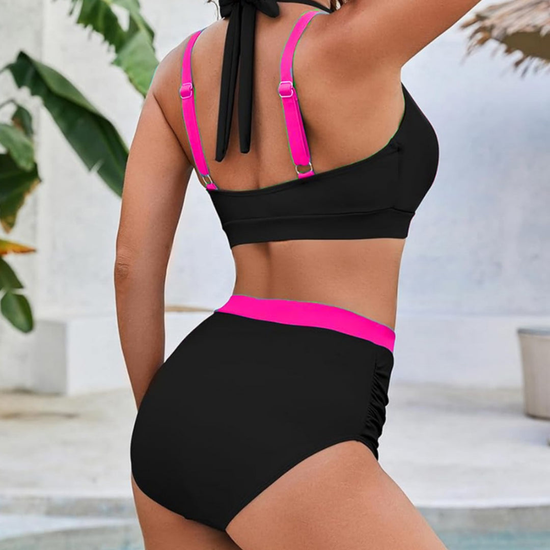 Damen Sportliches Hochbund-Bikini-Set mit asymmetrischem Schnitt Drune