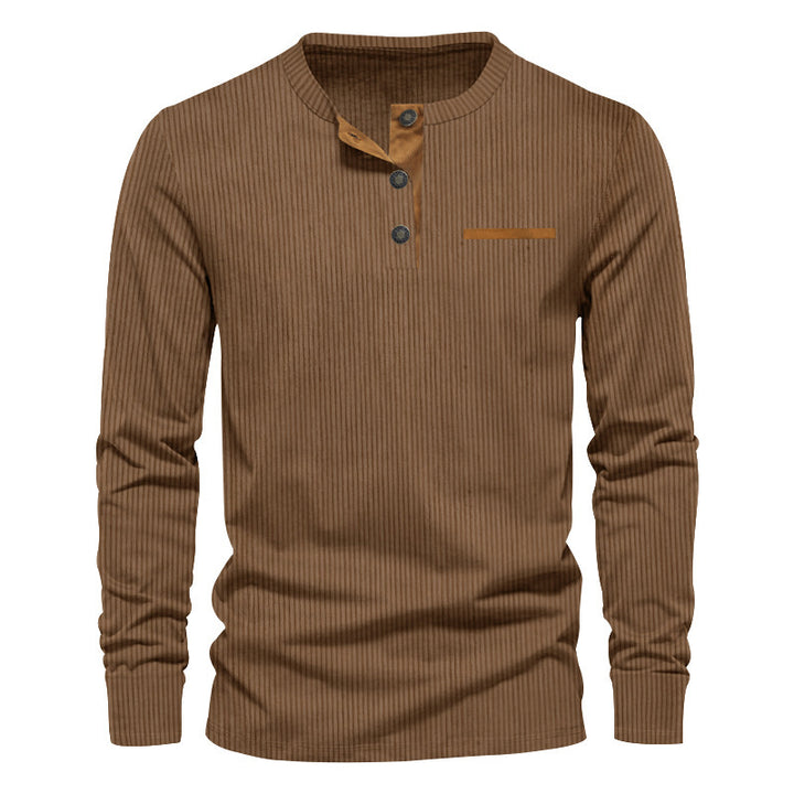 Herren nan geripptes Henley Langarmshirt aus Baumwollmischung figurbetont Drune