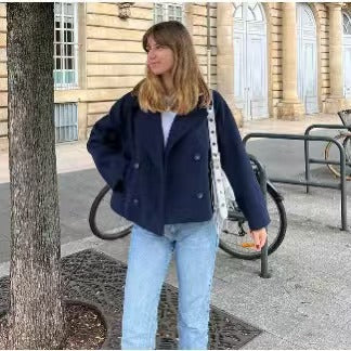 Damen Modische Kurzjacke im lässigen Schnitt mit doppelter Knopfleiste Drune
