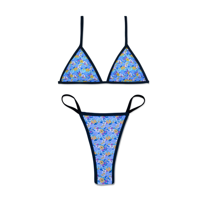 Damen Gestreifter Triangel-Bikini mit floralem Muster Drune