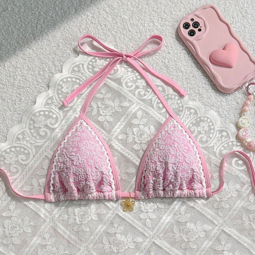 Damen Spitzenverzierte Triangel-Bikini Drune