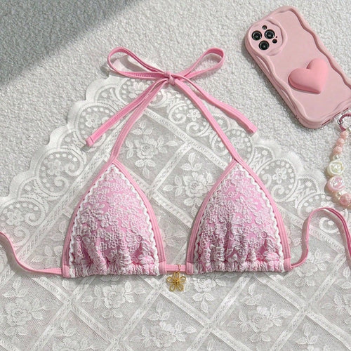 Damen Spitzenverzierte Triangel-Bikini Drune