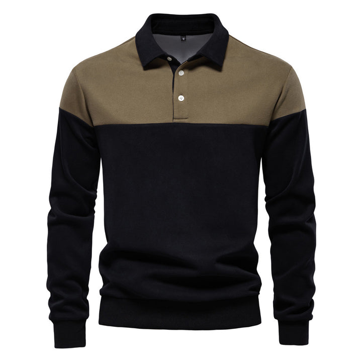 Herren nan sportlich-elegantes Langarm-Polo im Rugby-Stil mit kontrastierendem Kragen und breitem Brustpaneel Drune