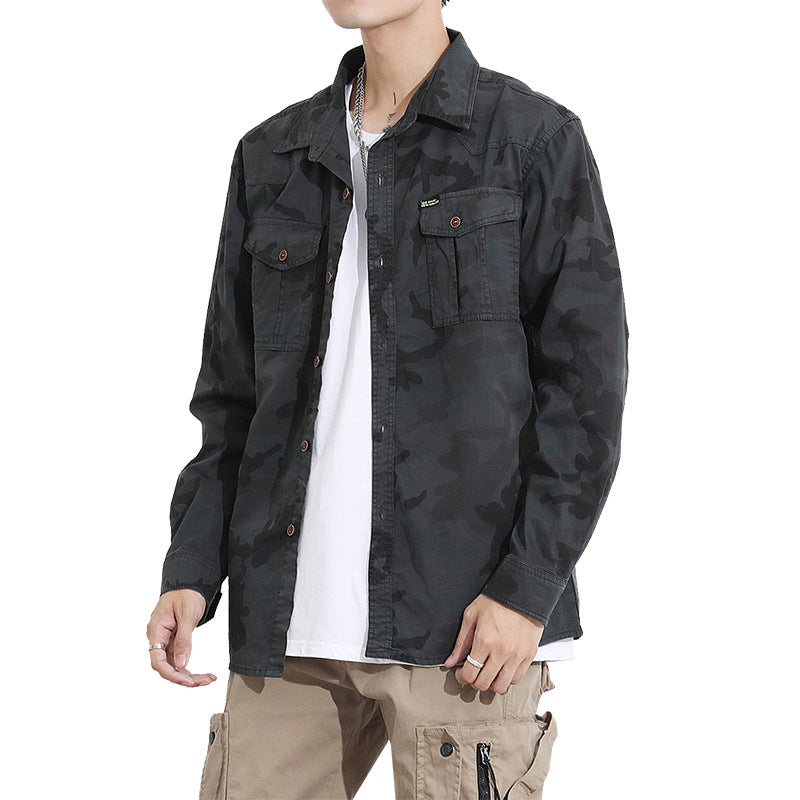 Herren Camouflage-Fieldshirtjacke aus leichtem Baumwoll-Twill mit Brusttaschen Drune