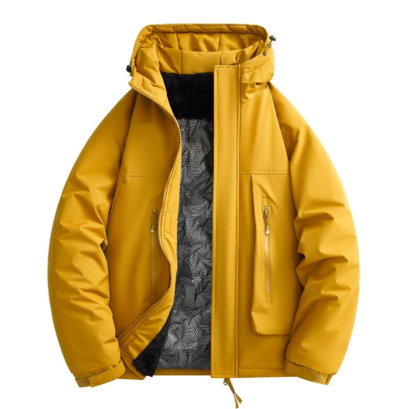 Herren wasserabweisende gefütterte Winterjacke mit Kapuze und weichem Fleece-Innenfutter Drune