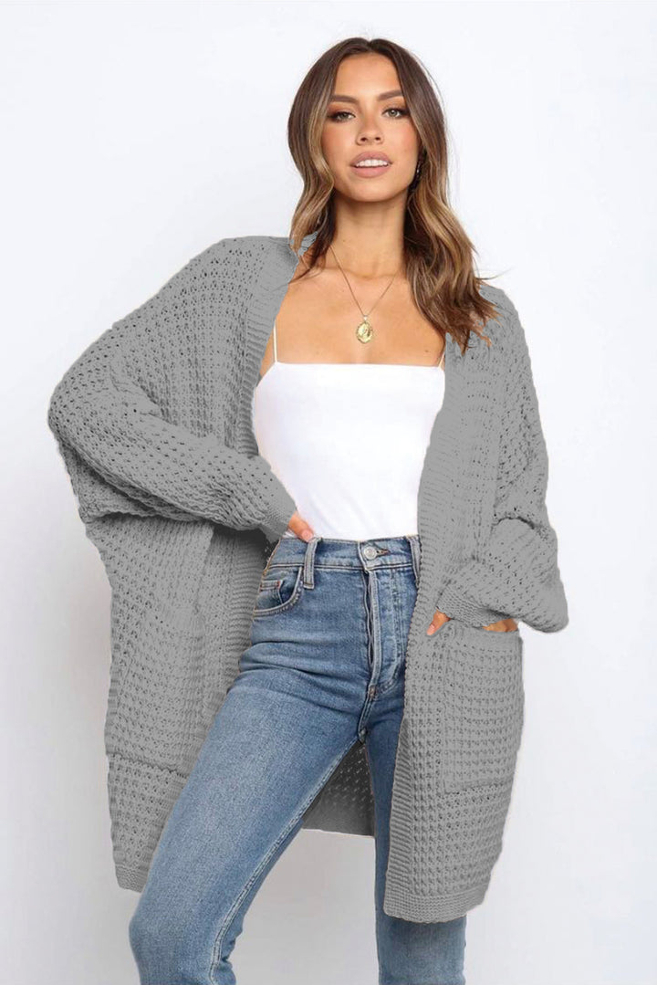 Damen Grobstrick Cardigan mit voluminösen Ärmeln und praktischen Taschen Drune