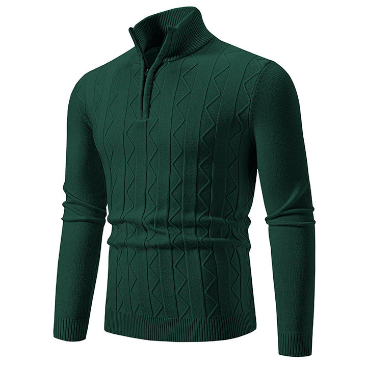Herren Slim-Fit Halbzip-Strickpullover mit Mockneck, Zopfmuster und gerippten Bündchen Drune