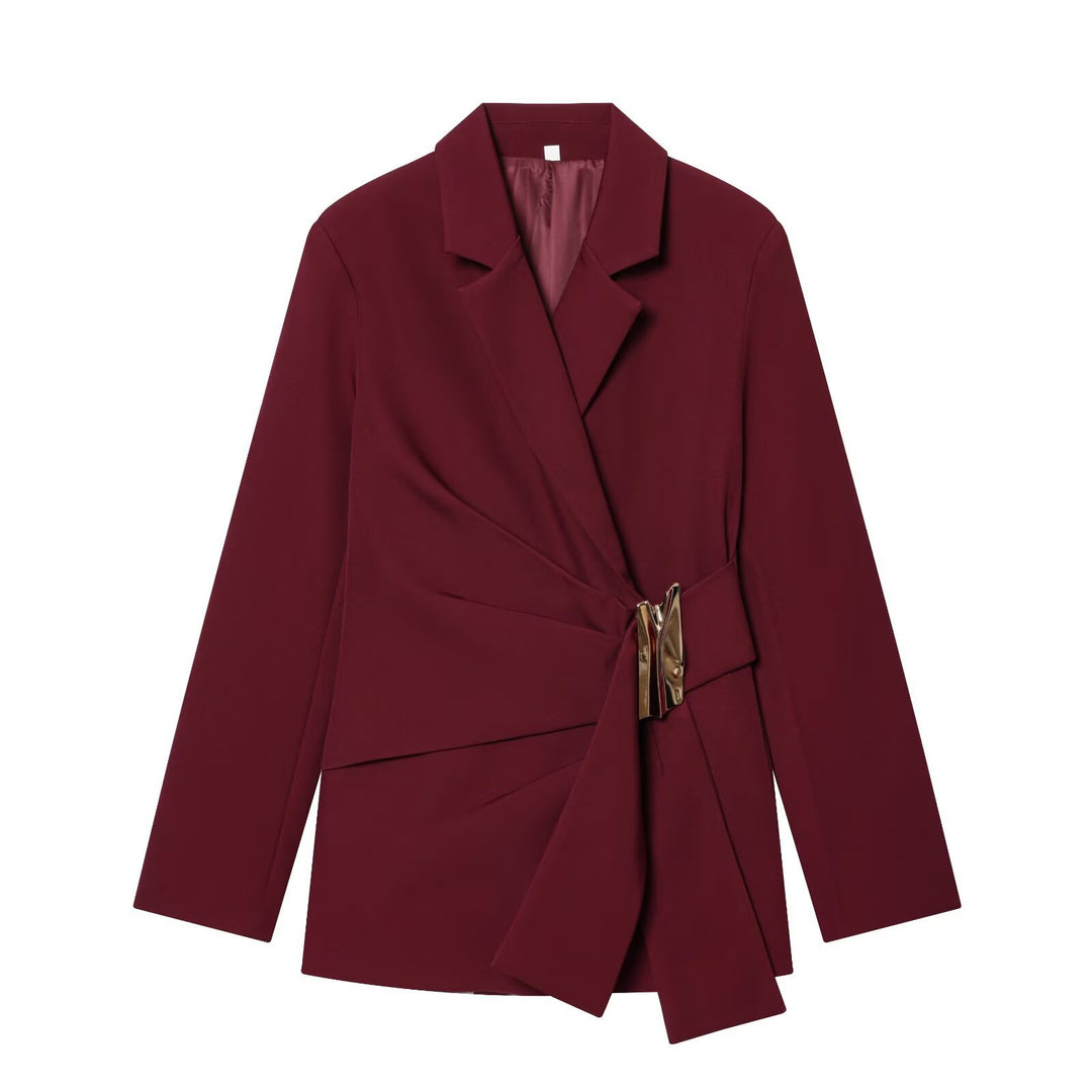 Damen Zweiteiliges Wickelblazer- und Palazzo-Anzugset mit Ziergürtel Drune