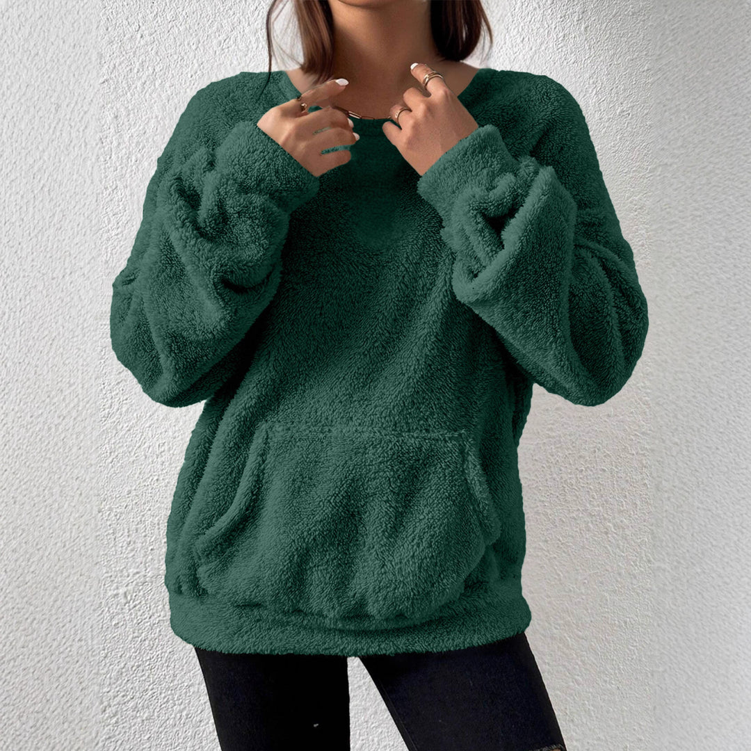 Damen Kuscheliger Teddy-Fleece-Pullover mit Kängurutasche Drune