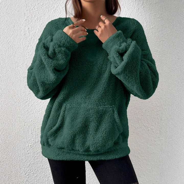 Damen Kuscheliger Teddy-Fleece-Pullover mit Kängurutasche Drune