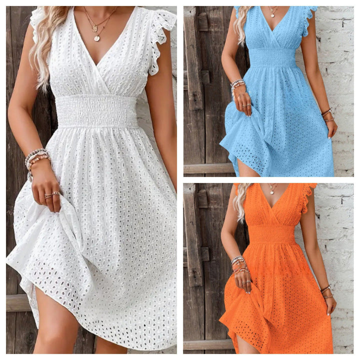 Damen Sommerkleid mit eleganten Spitzenärmeln Drune