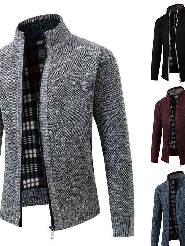 Herren modische Strickjacke mit innovativer Struktur und warmem Futter Drune
