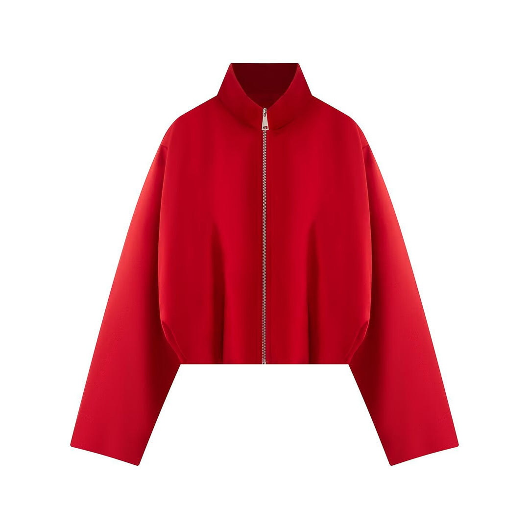 Damen Kurze Boxy-Jacke mit hohem Stehkragen, durchgehendem Reißverschluss und Oversize-Ärmeln Drune