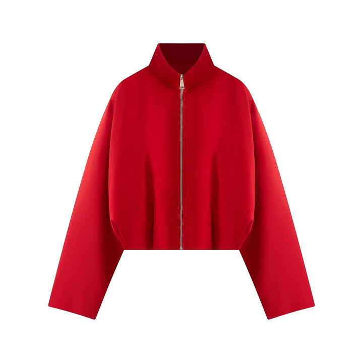 Damen Kurze Boxy-Jacke mit hohem Stehkragen, durchgehendem Reißverschluss und Oversize-Ärmeln Drune