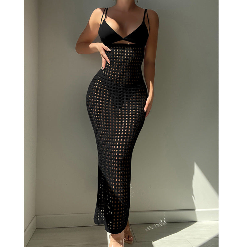 Damen figurbetontes Häkelkleid mit transparentem Design Drune