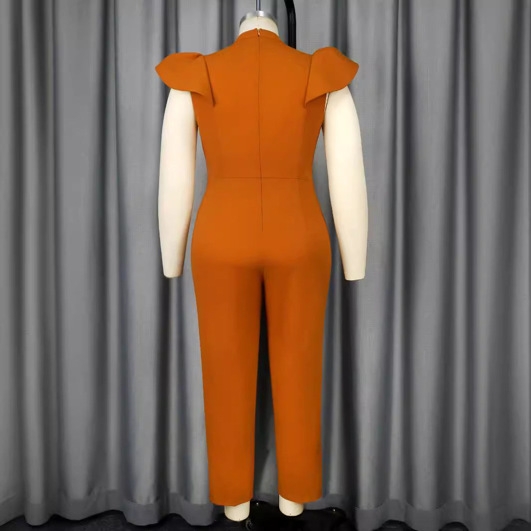 Damen eleganter Jumpsuit mit raffiniertem Ausschnitt und voluminösen Ärmeln Drune