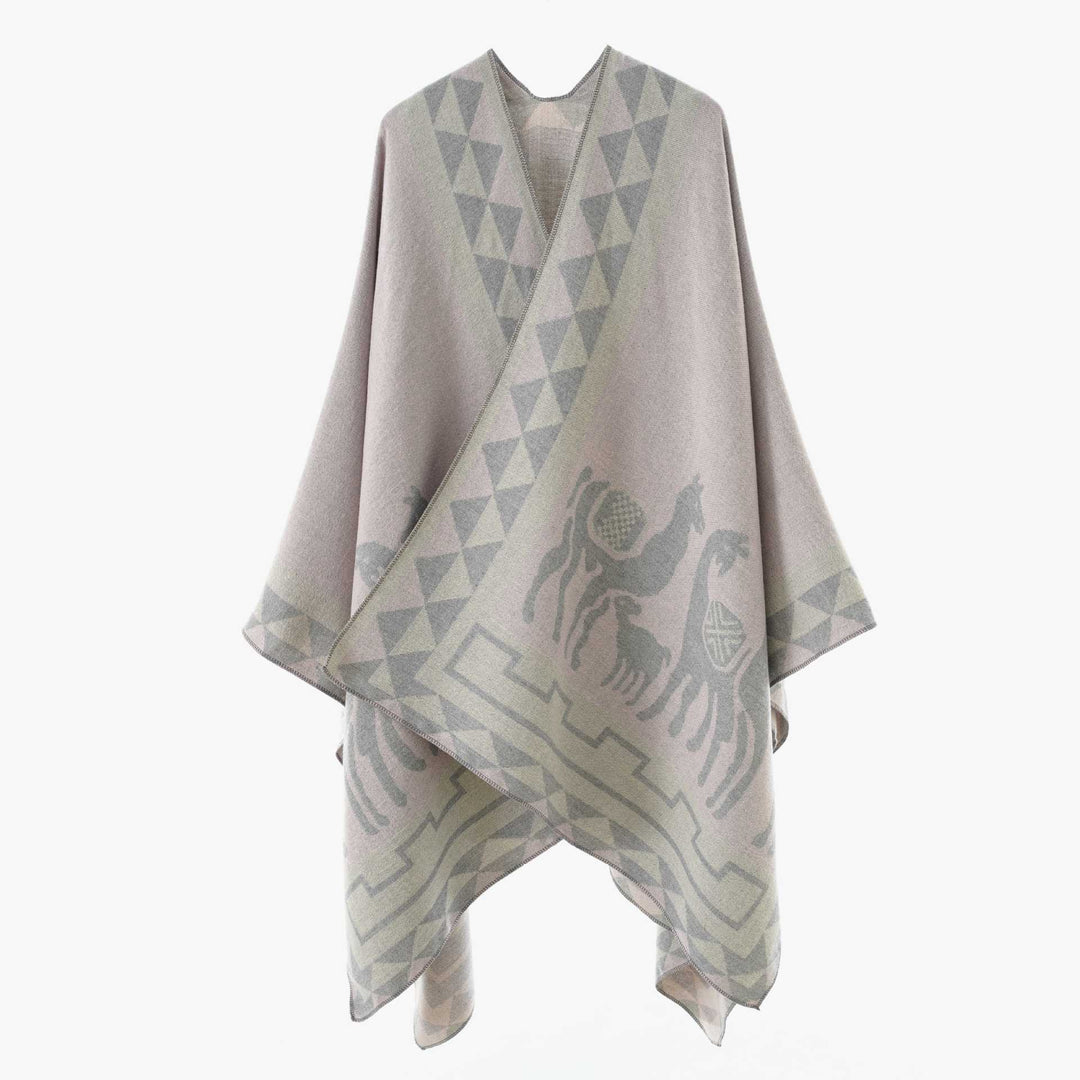 Damen Jacquard-Poncho mit Reitmotiv und geometrischem Bordürenmuster Drune