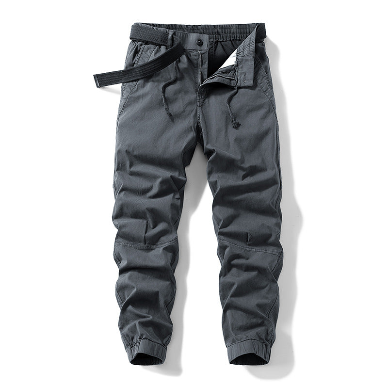 Herren Atmungsaktive Outdoor-Cargohose im Joggerstil mit integriertem Stoffgürtel und ergonomischen Kniefalten Drune