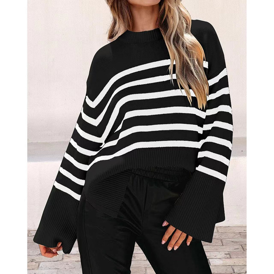 Damen modischer Oversized-Pullover mit Streifenmuster Drune