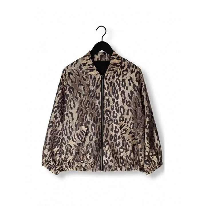 Damen modische Bomberjacke mit Leopardenmuster und elastischen Bündchen Drune