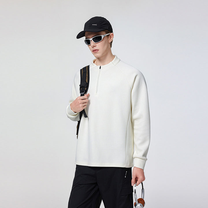 Herren Waffelstruktur-Halbzip-Pullover mit Stehkragen und Relaxed-Fit Drune