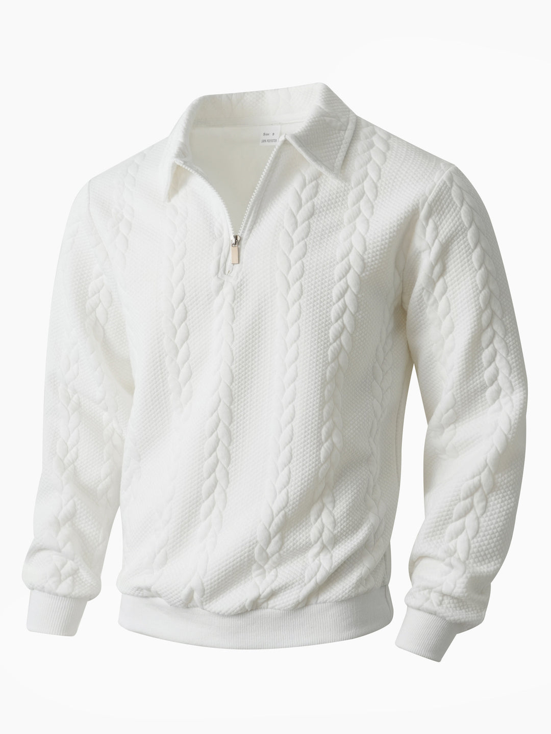 Herren nan Halbzip-Pullover mit Kentkragen, Zopfstrickstruktur und geripptem Saum Drune