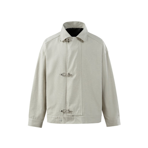 Herren Oversize Canvas-Jacke mit markanten Metallhakenverschlüssen Drune