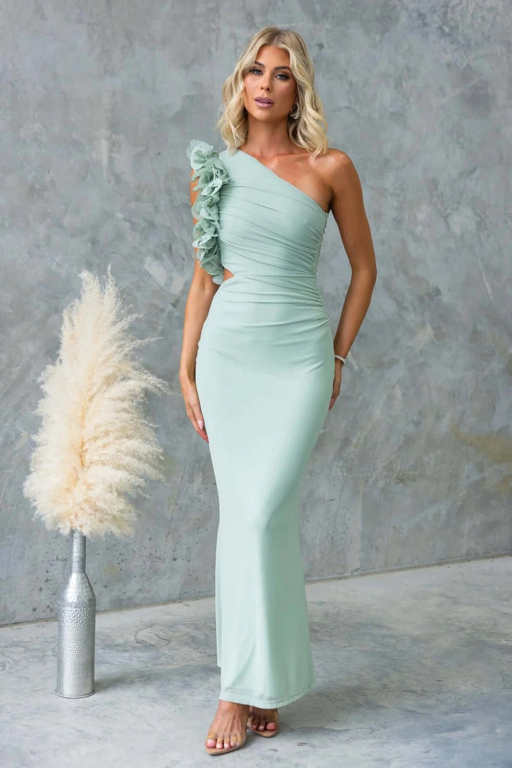 Damen Elegantes Rüschen-Maxikleid mit einem schulterfreien Design und figurbetontem Schnitt Drune