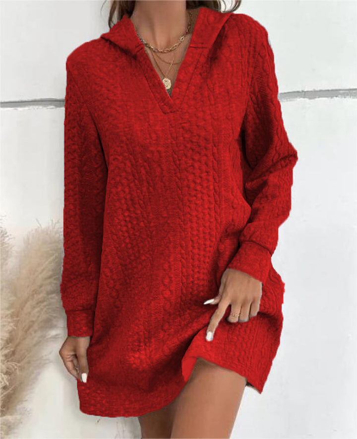 Damen Lässiges Strukturiertes Kapuzen‑Strickkleid im Tunika‑Schnitt Drune