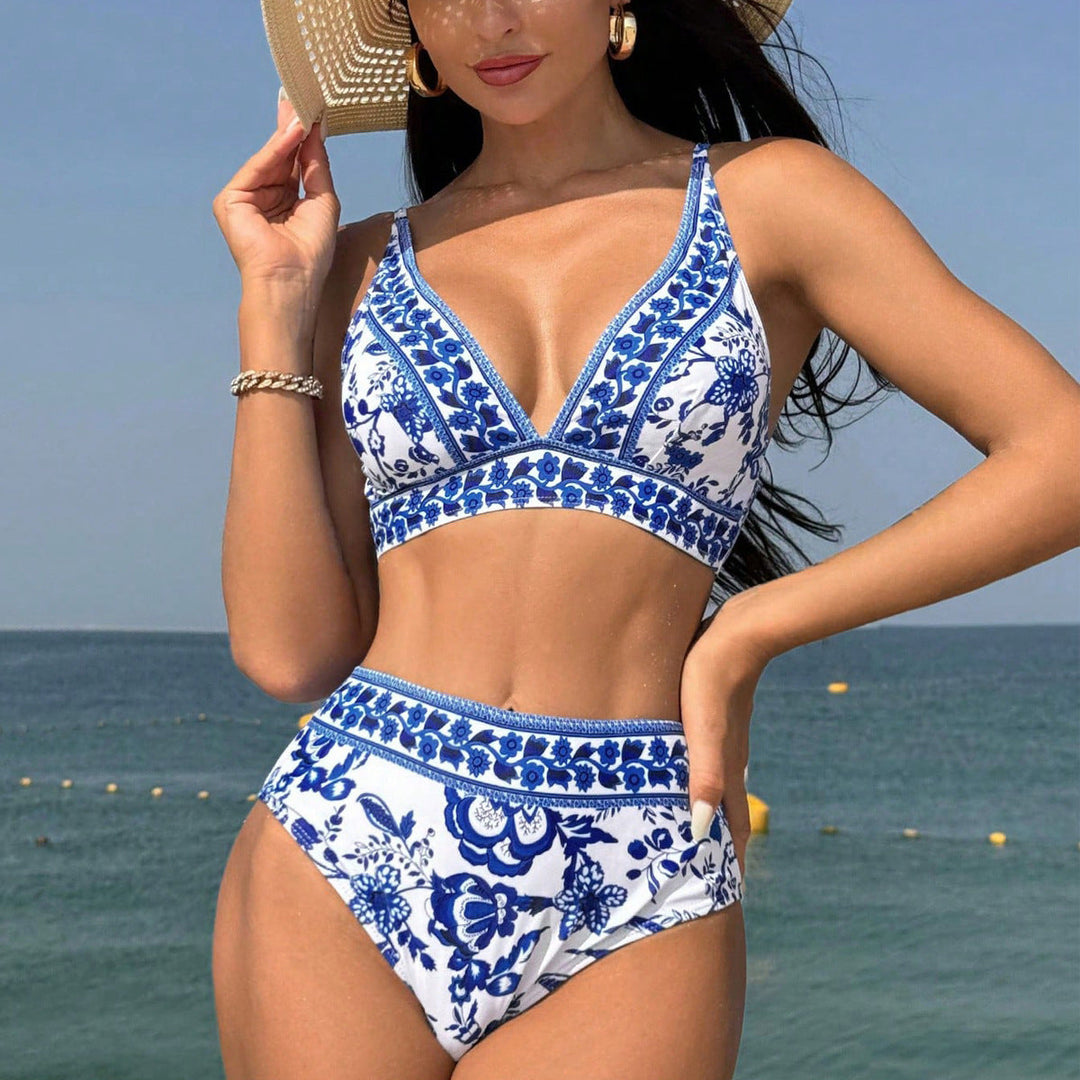 Damen Hochtaillierter Bikini mit floralem Muster Drune