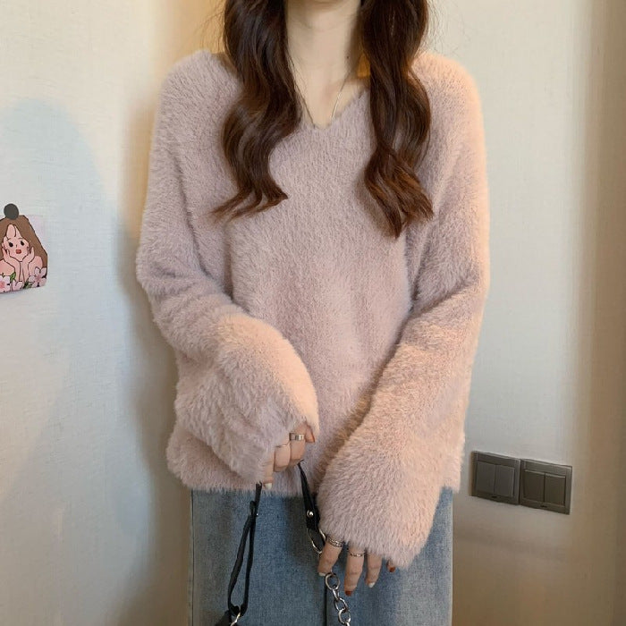 Damen Flauschiger Pullover mit weitem Schnitt Drune