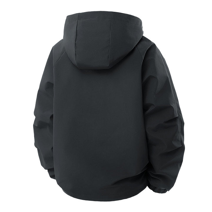 Herren Minimalistischer Tech-Softshell-Parka mit Kapuze, verdecktem Reißverschluss und Cargo-Brusttaschen Drune