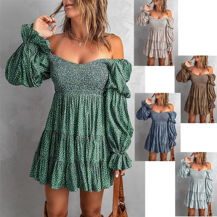 Damen Off-Shoulder Minikleid mit Smok-Oberteil, Volantstufen und gerafften Ballonärmeln Drune