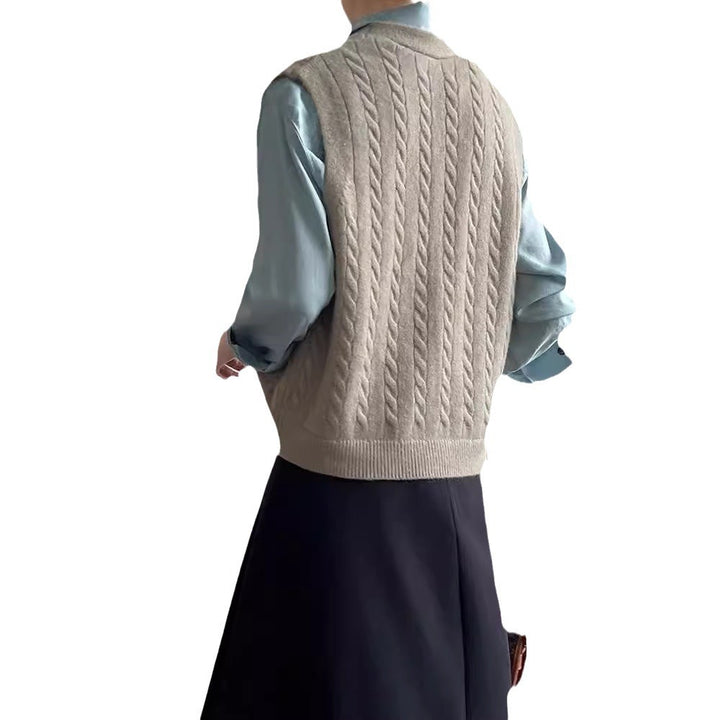 Damen elegante Strickweste mit Zopfmuster und Knopfdetails Drune