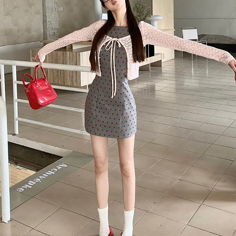 Damen Etuikleid mit Polka-Dot-Muster und figurbetontem Schnitt