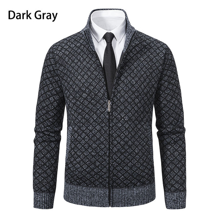 Herren nan gemusterte Strickjacke mit Stehkragen und durchgehendem Reißverschluss Drune