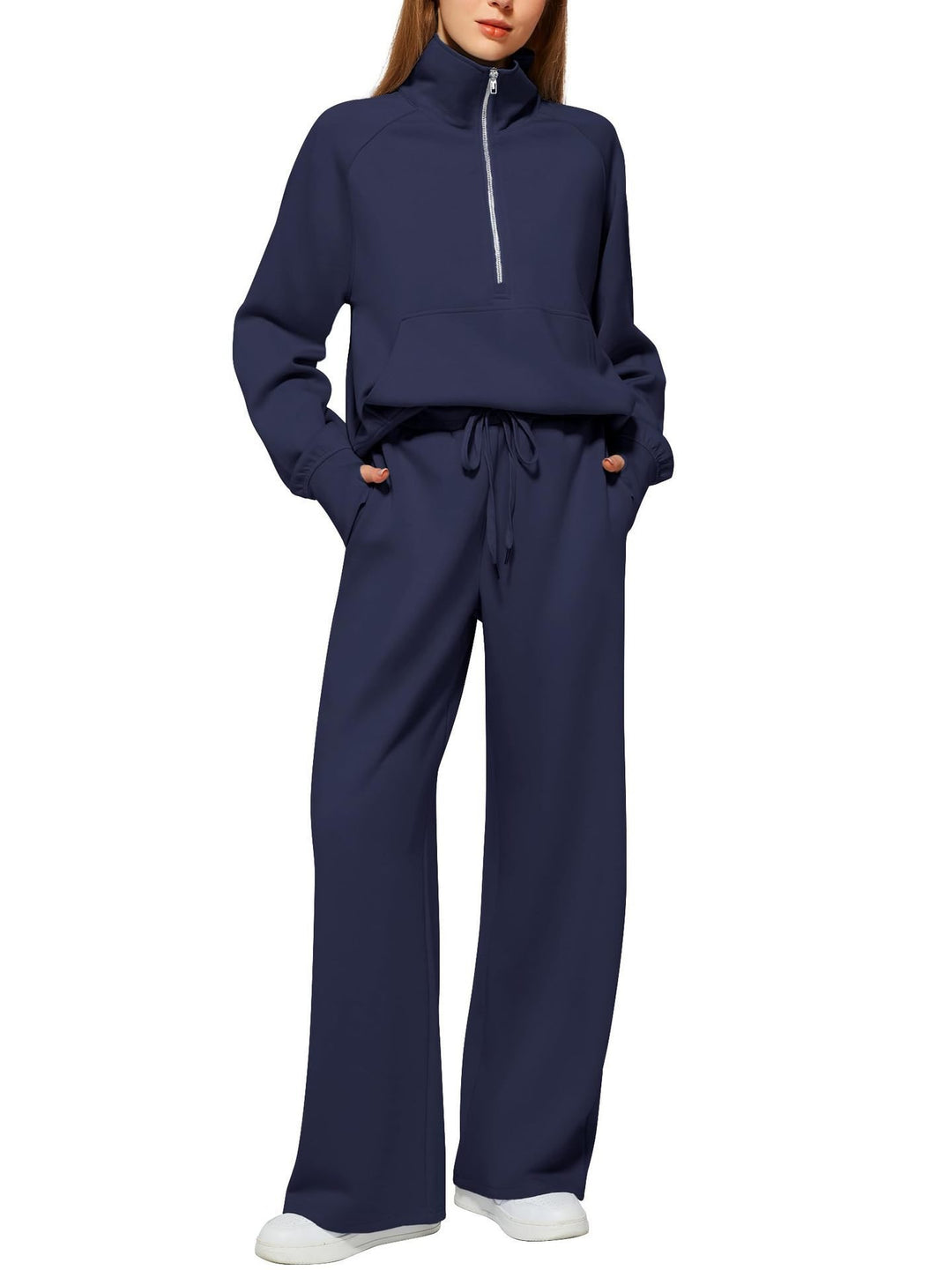 Damen sportliches Sweatset mit hohem Kragen und weitem Bein Drune