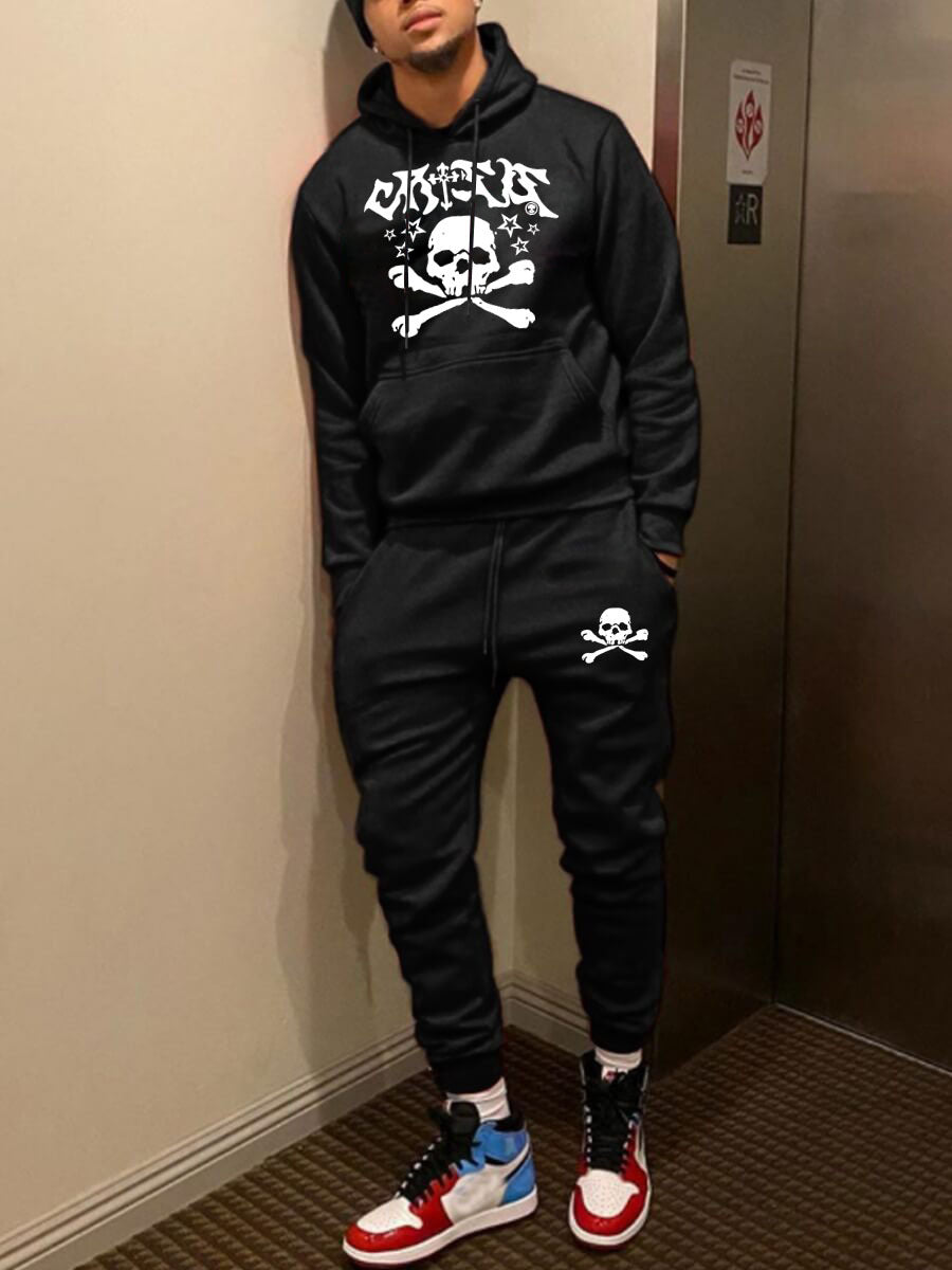 Herren Hoodie und Jogginghose Set mit auffälligem Totenkopf-Design Drune