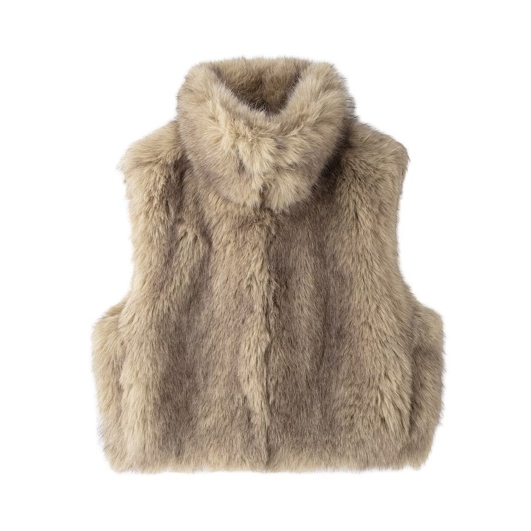 Damen Ärmellose Teddy‑Plüschweste mit hohem Stehkragen und dichtem Hochflor Drune