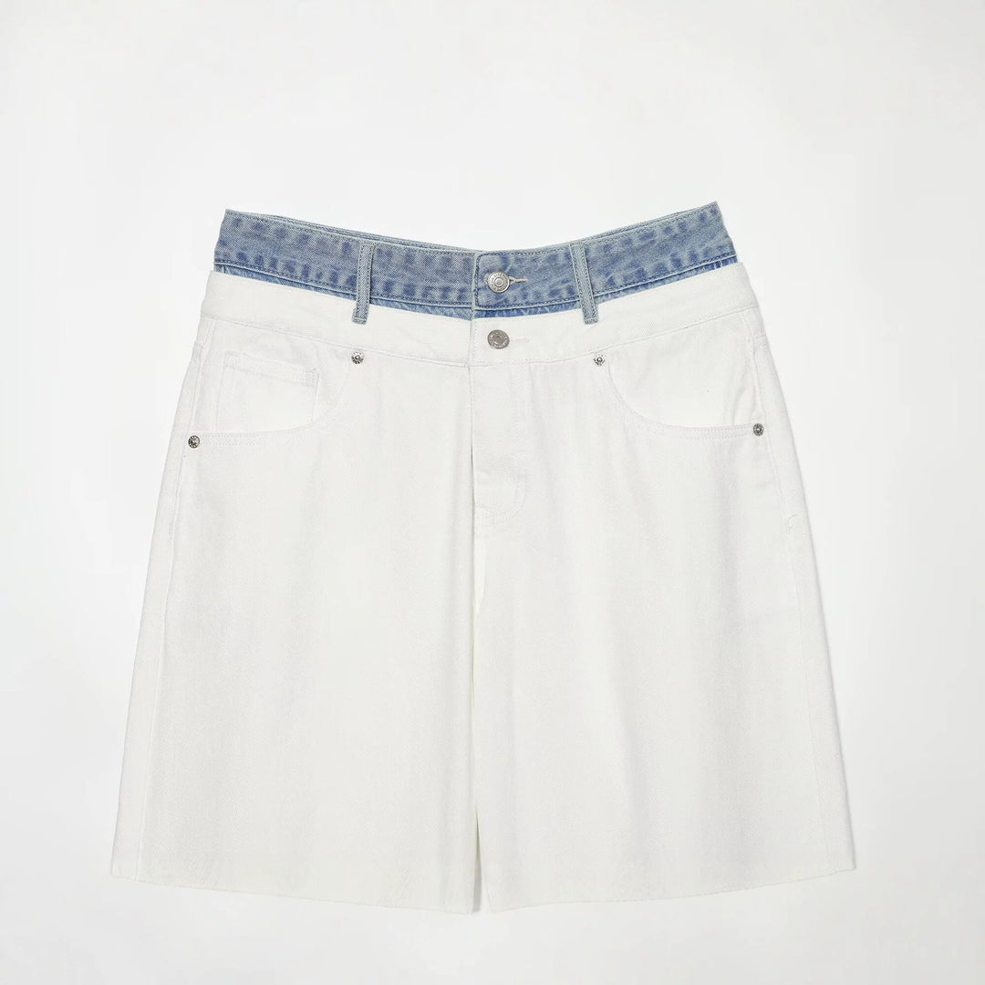 Damen Weitgeschnittene hochtaillierte Jeans mit Kontrast-Denimbund Drune