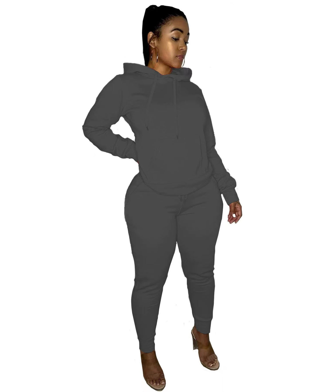 Damen nan tailliertes Hoodie- und Jogginghose-Set mit Kängurutasche, hohem Komfortbund und gerippten Knöchelbündchen Drune