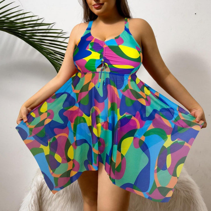 Damen vielseitiges Strandkleid mit modischem Schnitt und buntem Muster Drune