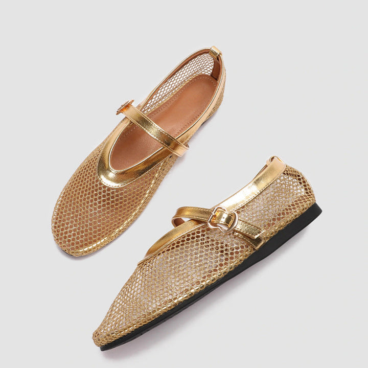 Damen Ballerinas mit elegantem Netzdesign und modischem Riemen Drune