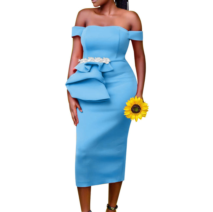 Damen Midi-Kleid mit asymmetrischen Trägern und floralen Details Drune